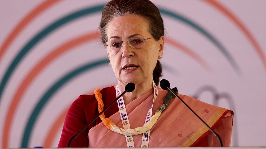 Congress President Sonia Gandhi addressing the ‘Nav Sankalp Shivir’ at Udaipur, Rajasthan. Credit: Special Arrangement