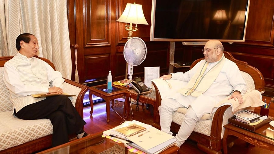 S C Jamir (left) with Home Minister Amit Shah. Credit: IANS Photo