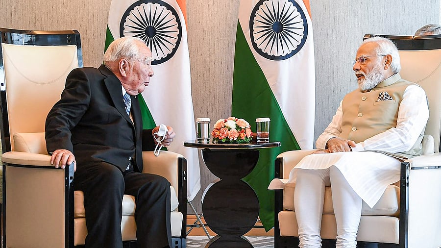 Prime Minister Narendra Modi with Suzuki Motor Corporation Advisor Osamu Suzuki. Credit: PTI Photo