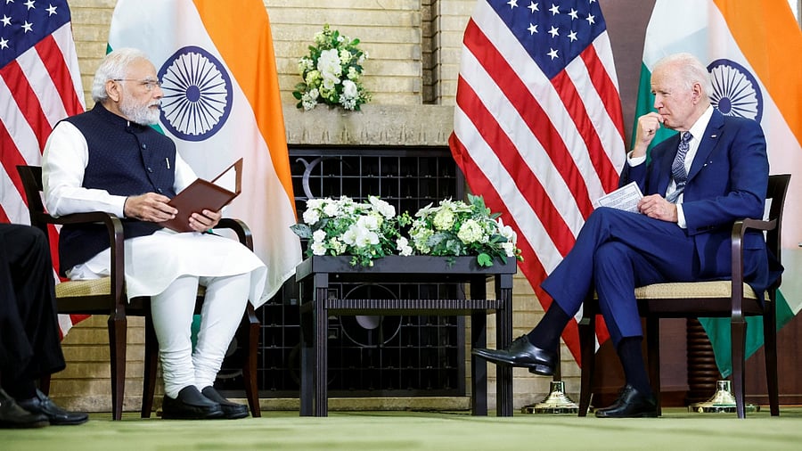 US President Joe Biden and India's Prime Minister Narendra Modi hold a bilateral meeting alongside the Quad Summit. Credit: Reuters Photo