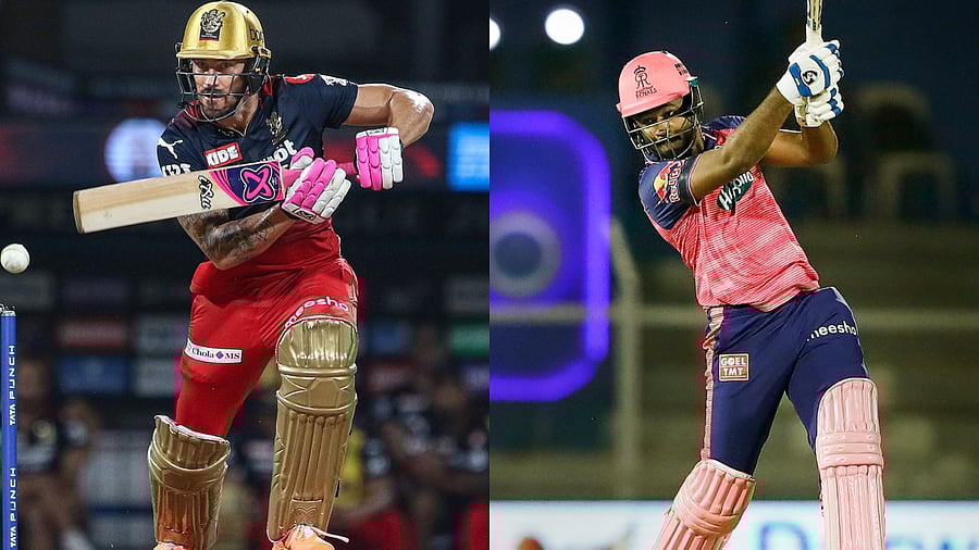 Faf du Plessis of Royal Challengers Bangalore and Sanju Samson of Rajasthan Royals. Credit: PTI Photo