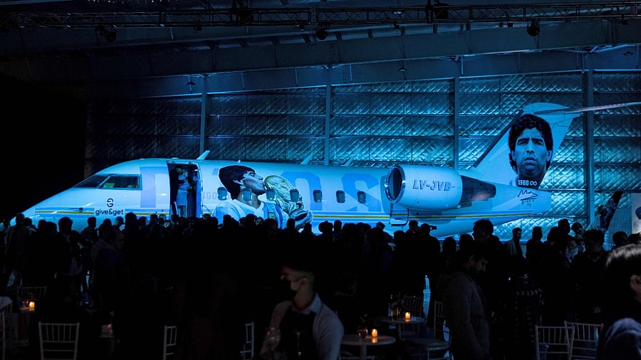 View of “Tango D10S” aircraft painted with images depicting Argentine late football star Diego Maradona. Credit: AFP Photo