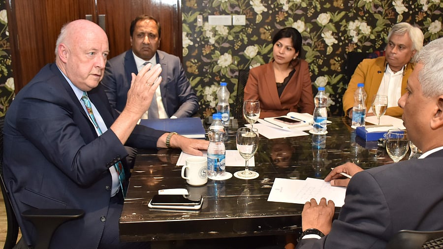 H. E. Freddy Svane, Ambassador of Royal Danish Embassy in New Delhi addressing during the 125 Forum of TRADE, TECHNOLOGY & TALENT at Embassy Diamante organised by SYNERGIA foundation in Bengaluru. Credit: DH Photo