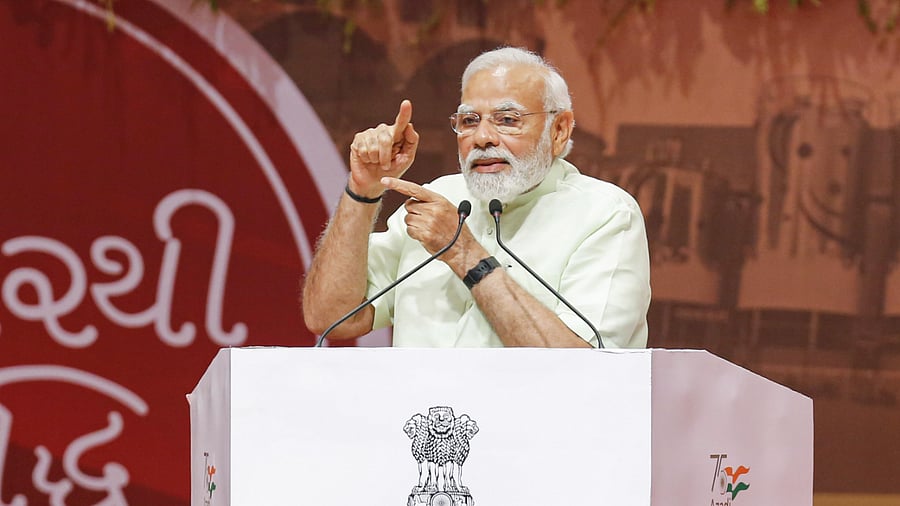 PM Modi in Gandhinagar. Credit: PTI Photo