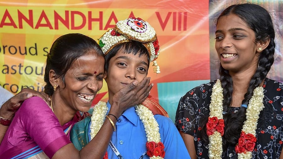 Not just Praggnanandhaa (centre) but even his sister Vaishali (right) is a chess prodigy and the duo often are each other’s sparring partners. Credit: PTI Photo