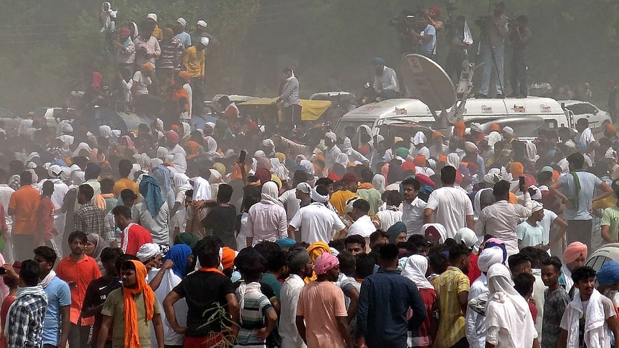 Supporters and fans of Indian rapper Sidhu Moose Wala, whose real name is Shubhdeep Singh Sidhu, gather for his funeral in Mansa district of India's Punjab. Credit: AFP Photo