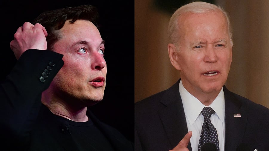 Elon Musk, US President Joe Biden. Credit: AFP, Reuters Photos