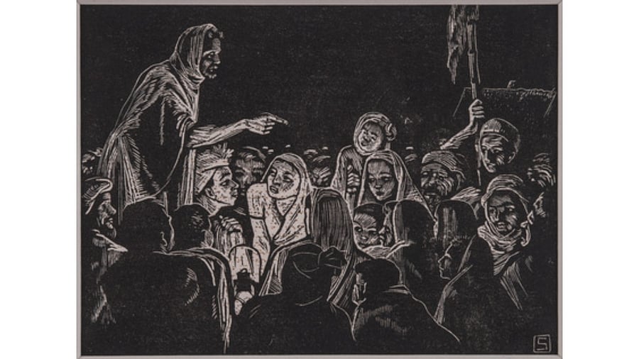 An Untitled woodcut on print by Somnath Hore from the KNMA Collection. Credit: Kiran Nadar Museum of Art