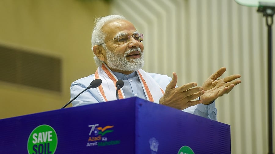 Prime Minister Narendra Modi attends a programme on ‘Save Soil Movement’, on the occasion of World Environment Day. Credit: PTI Photo