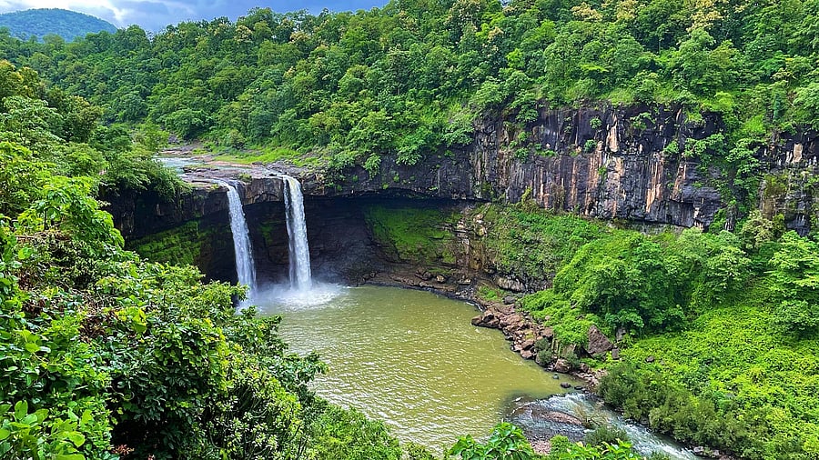 The 100-ft tall Girmal waterfall, a notable landmark in Saputara, is Gujarat's highest waterfall. Credit: Veidehi Gite