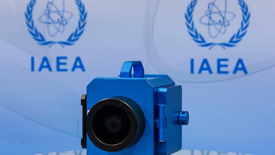 A surveillance camera is displayed during a news conference about developments related to the IAEA's monitoring and verification work in Iran. Credit: Reuters Photo