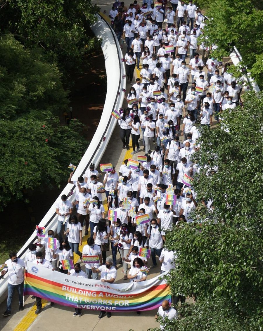 Around 400 employees working at GE’s John F Welch Technology Centre in Whitefield took part in the Pride walk inside the campus on Thursday.