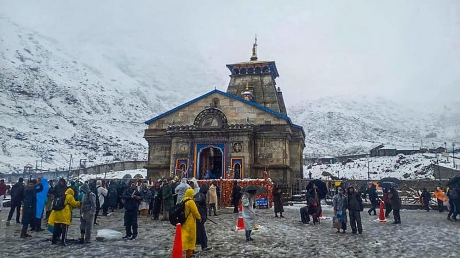 Devotees at the Kedarnath on Tuesday. Credit: PTI photo