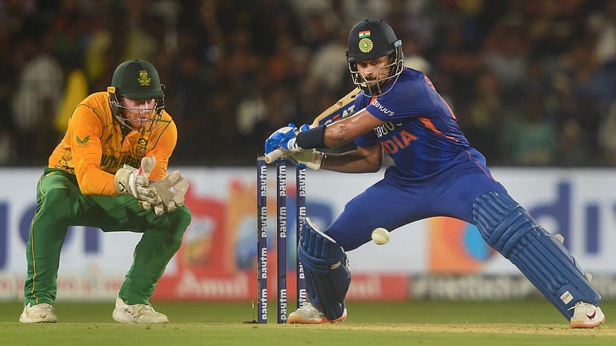 Indian batsman Shreyas Iyer bats during the 2nd T20 cricket match between India and South Africa, at Barabati stadium in Cuttack. Credit: PTI Photo