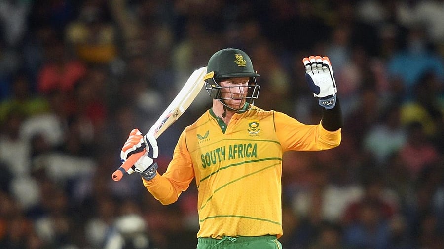 South African batsman Heinrich Klaasen during the 2nd T20 cricket match between India and South Africa, at Barabati stadium in Cuttack. Credit: PTI Photo