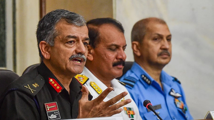 Department of Military Affairs addresses a press conference regarding the Central government's 'Agnipath' scheme. Credit: PTI Photo