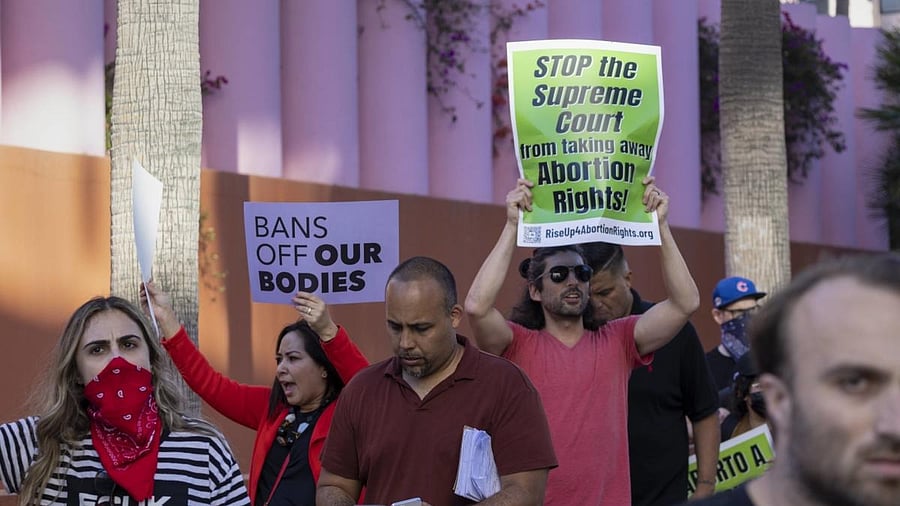 Protesters march to denounce the US Supreme Court decision overturning "Roe v Wade", on June 24 in Los Angeles, California. Credit: AFP Photo