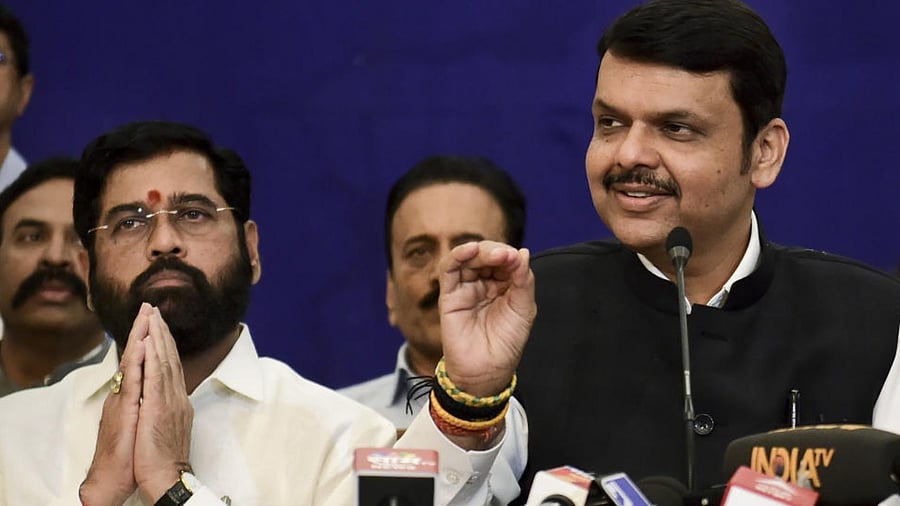Devendra Fadnavis with Eknath Shinde. Credit: PTI Photo