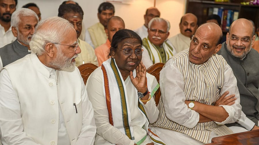 NDA candidate Droupadi Murmu files her nomination papers for presidential election. Credit: PTI file photo