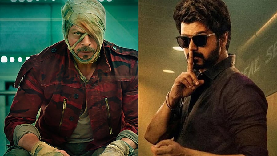 Posters of SRK in Jawan and Vijay in Master. Credit: DH