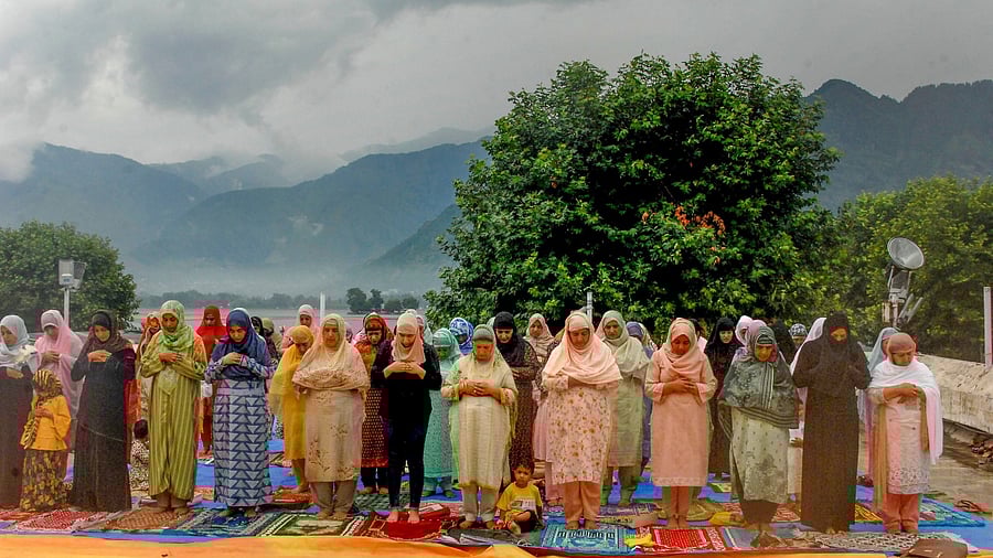 Muslim devotees offer prayers on the occasion of Eid al-Adha. Credit: PTI Photo