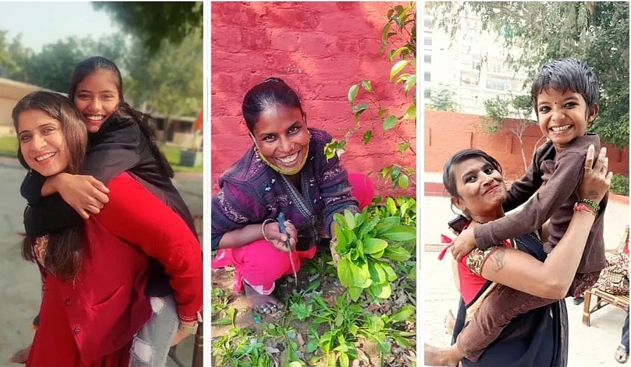Kat-Katha founder Gitanjali Babbar (left, in red) and her 'didis' at Dream Village. Credit: Instagram/katkathastories  