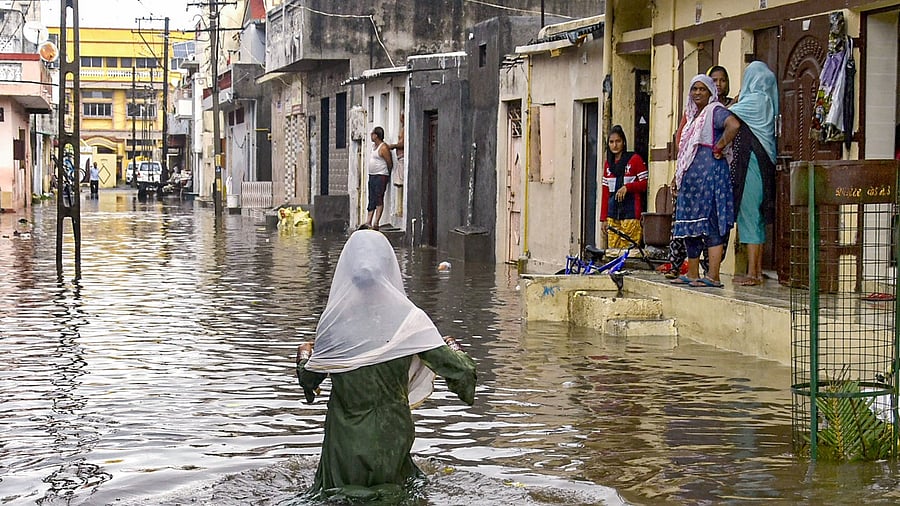 Waterlogging after rain in Rajkot. Credit: PTI Photo