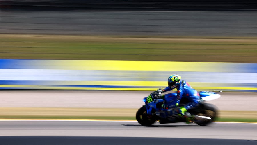 Team Suzuki Ecstar's Joan Mir in action during practice ahead of the German Grand Prix, June 18, 2022. Credit: Reuters File Photo