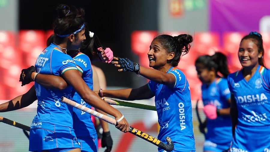 Indian players celebrate after their 3-1 win over Japan in the FIH World Cup, July 13, 2022. Credit: IANS File Photo