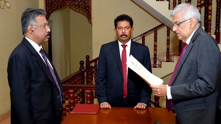 Ranil Wickremesinghe takes oath as the interim President in Colombo. Credit: AP Photo