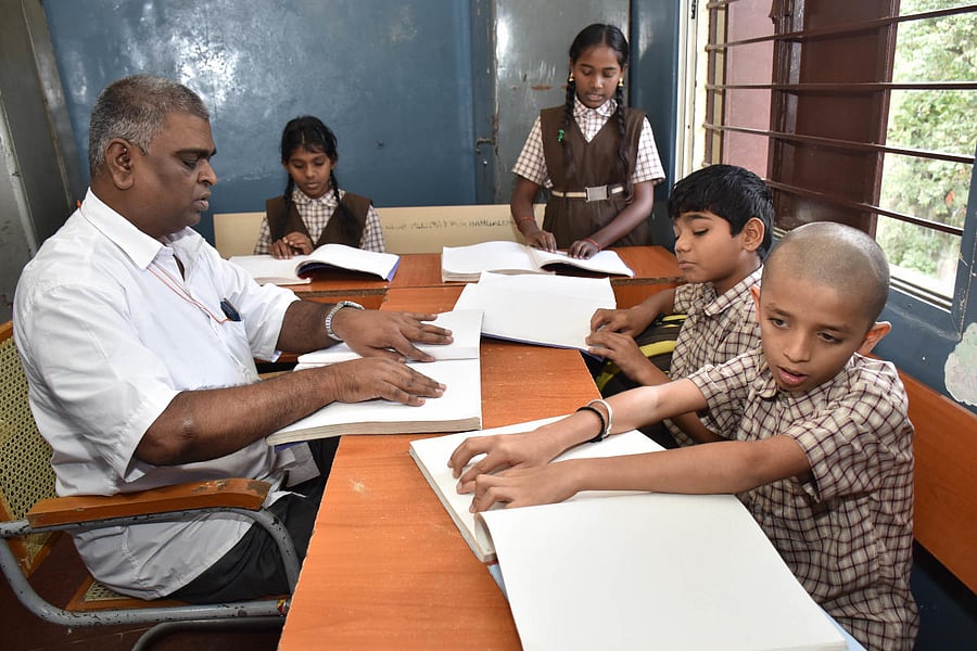 The Residential School for the Visually Impaired, Seshadripuram, had 65 children enrolled in 2020. Only 37 students (12 girls and 25 boys) have returned to the classroom. DH Photo by B K Janardhan
