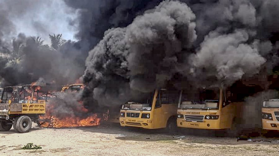 Kallakurichi: Protest and violence demanding justice over the death of a-17 year old girl. Credit: PTI File Photo