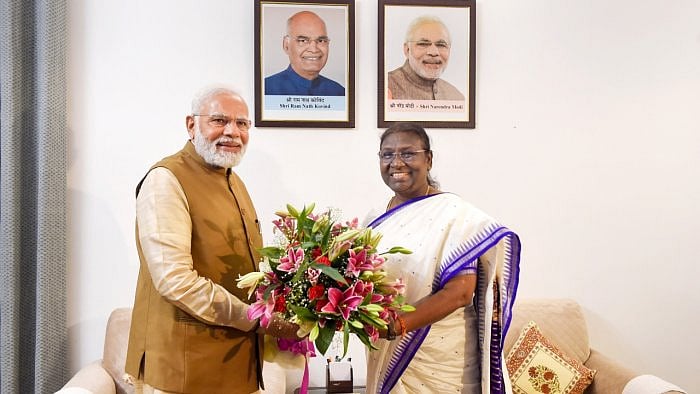 Prime Minister Narendra Modi and President-elect Droupadi Murmu. Credit: PTI Photo