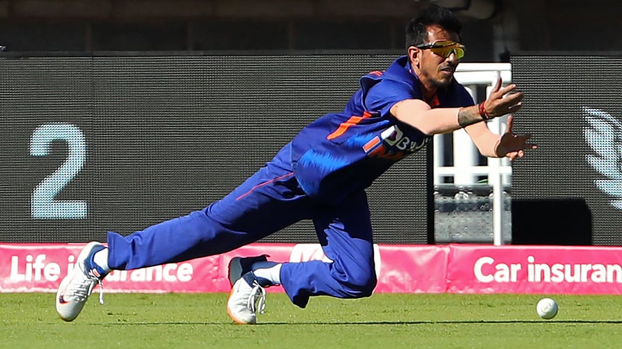 'it's very hard. My two knees are already gone, there are many bruises. I think full pants work well for us,' Chahal said at the post-match press conference. Credit: AFP photo