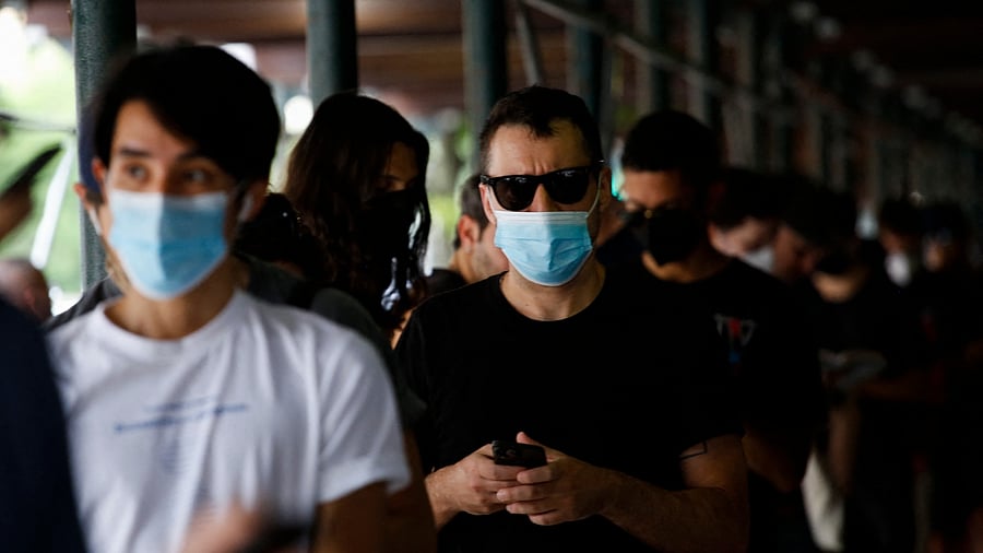 People wait in line to recieve the Monkeypox vaccine before the opening of a new mass vaccination site. Credit: AFP Photo