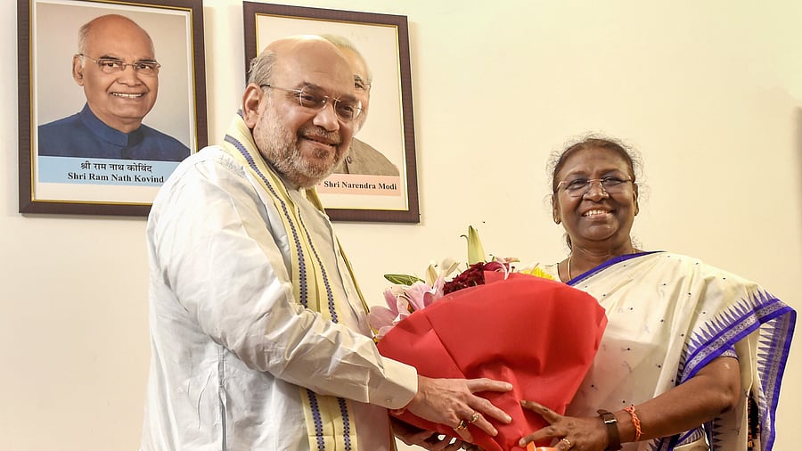 'Many congratulations to Smt. Droupadi Murmu on taking oath as the 15th President of India. I am sure that your tenure will take the pride of the country to new heights'. Tweeted Amit Shah. Credit: PTI photo 