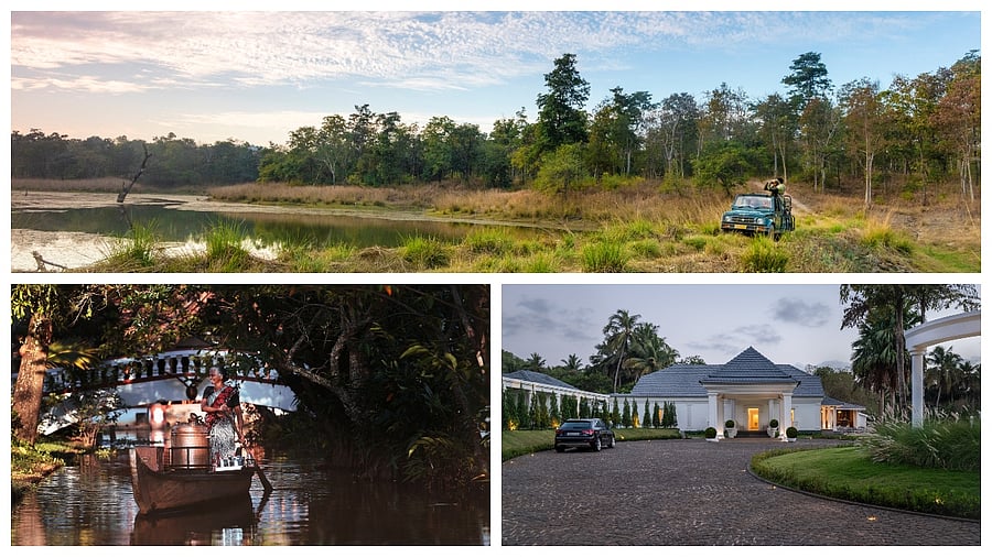 Clockwise from top: Reni Pani Jungle Lodge, Mansion Haus, CGH Coconut Grove. Credit: Jehan Numa Wilderness, Mansion Haus, CGH