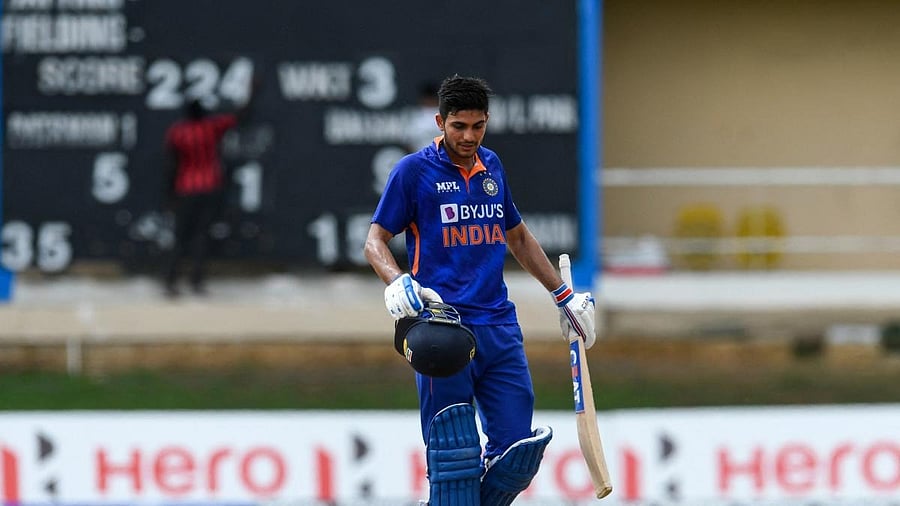 Shubman Gill on 98 not out during the 3rd and final ODI match between West Indies and India at Queens Park Oval, Port of Spain. Credit: AFP Photo