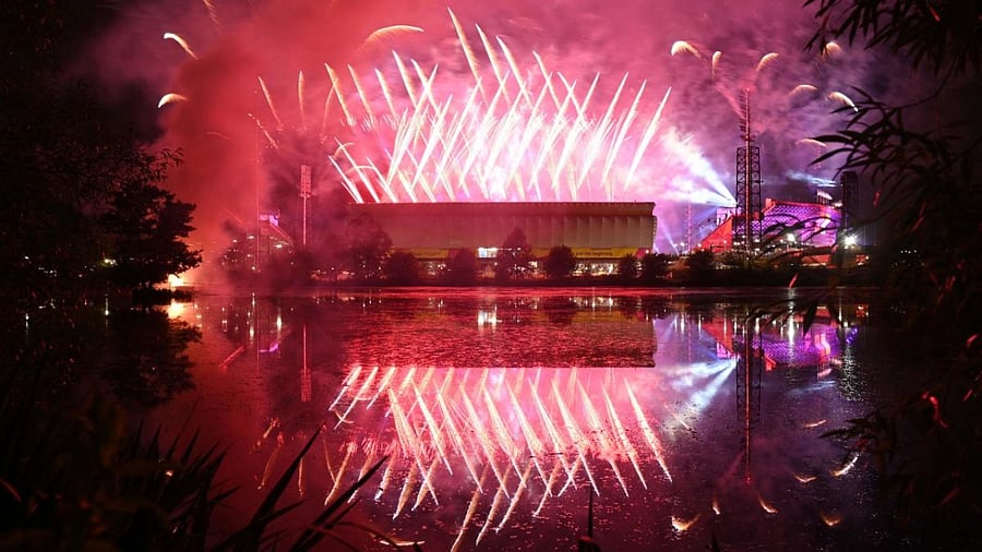Fireworks explode above the the Alexander Stadium during the opening ceremony for the Commonwealth Games, in Birmingham, central England, on July 28, 2022. Credit: AFP Photo