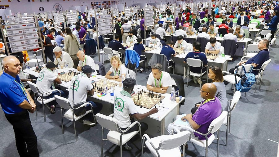 Players in action during the 44th Chess Olympiad being hosted by India for the first time, at Mamallapuram near Chennai, Friday, July 29, 2022. Credit: PTI Photo