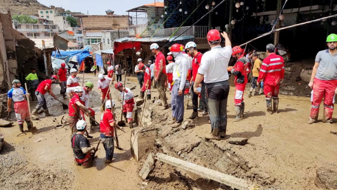 Rescuers work following the flood in Imamzadeh Davoud village in the north of Tehran. Credit: Reuters Photo