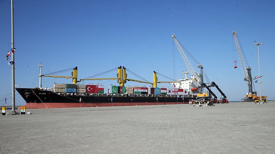 A ship parked at the Chabahar Port in Iran, December 3, 2017. Credit: AFP Photo / Ho / Iranian Presidency