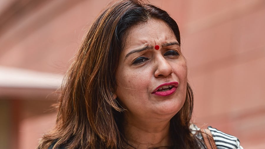 Shiv Sena MP Priyanka Chaturvedi at Parliament House during ongoing Monsoon Session, in New Delhi. Credit: PTI Photo