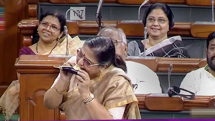 TMC MP Kakoli Ghosh Dastidar in the Lok Sabha during ongoing Monsoon Session of Parliament, in New Delhi. Credit: PTI Photo