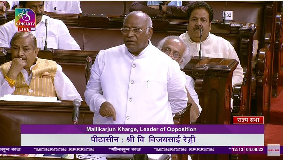 Leader of Opposition in Rajya Sabha Mallikarjun Kharge. Credit: Twitter/@ANI