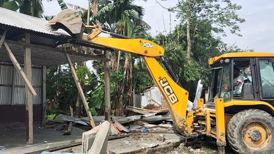 The madrasa was demolished under the Disaster Management Act and the Unlawful Activities (Prevention) Act. Credit: IANS Photo