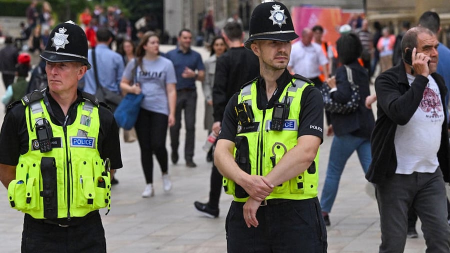 Security personnel stand guard at Commonwealth Games 2022 (CWG), in Birmingham, UK. Credit: PTI Photo