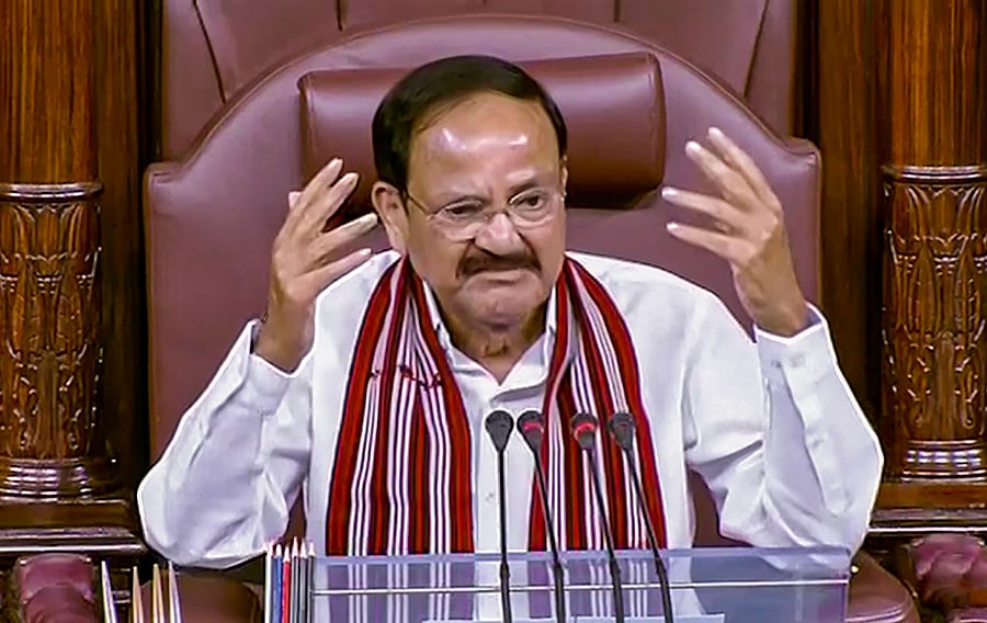 Outgoing Rajya Sabha Chairman M Venkaiah Naidu. Credit: PTI Photo