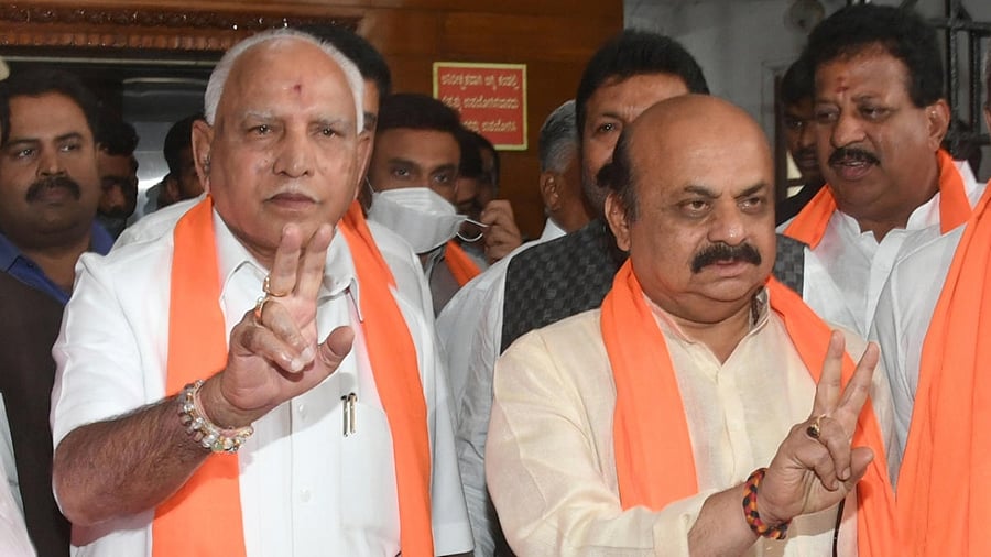 B S Yediyurappa with Basavaraj Bommai. Credit: DH Photo