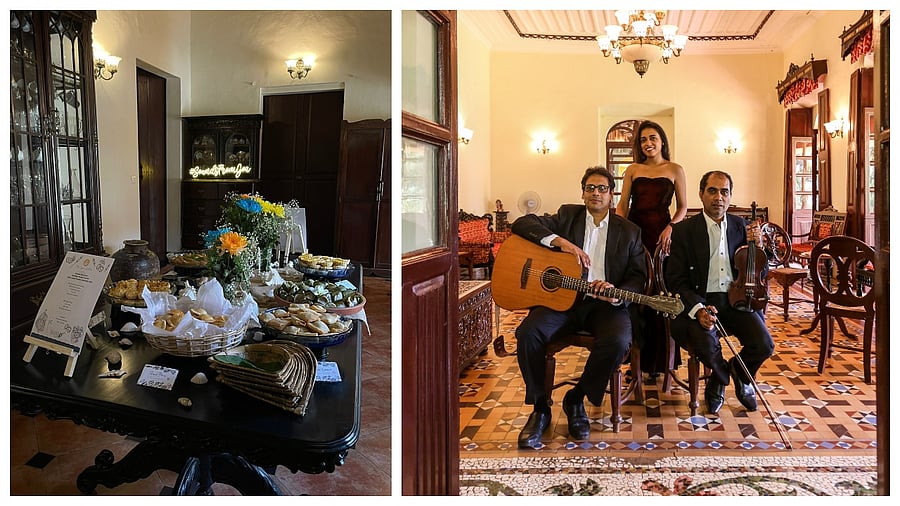 (L) The spread of Goan delicacies at the concert. (R) Entre nos at Solar Loiola Pereira. Credit: Chandreyi Bandyopadhyay